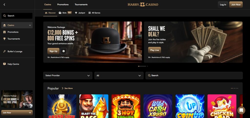 screenshot van homepage harry casino nederland
